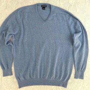 LANDS' END Sky Blue 100% Cashmere Sweater Luxe V-neck Pullover